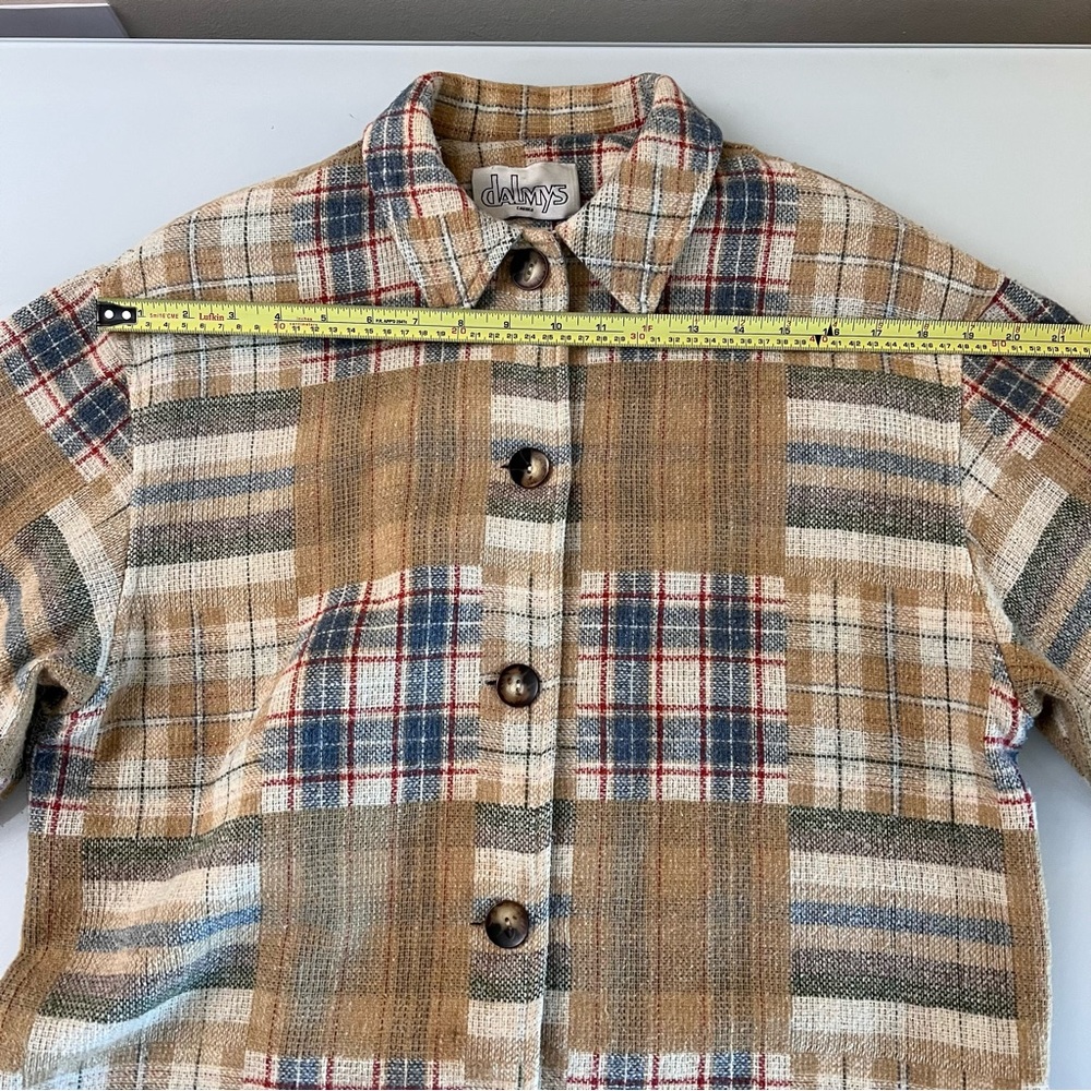 DALMYS | Cream, tan, & blue checked plaid rare vintage shacket jacket coat - Picture 11 of 12